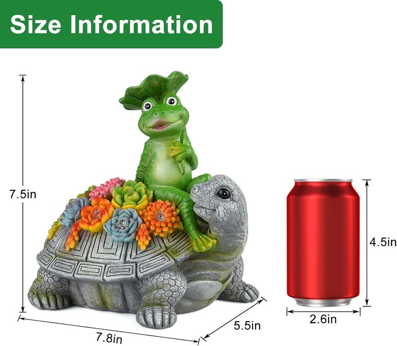 ILLUMINEW Solar Garden Outdoor Statues Turtle& Frog with Succulent and 8 LED Lights, Turtle Carrying Lotus Leaf Frog Figurines, Lawn Decorations for Patio Yard Gifts for Mom Grandma Housewarming - Image 4